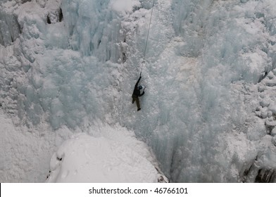 Climbing An Ice Covered Cliff, Ouray, Colorado