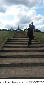 Climbing the temple steps
