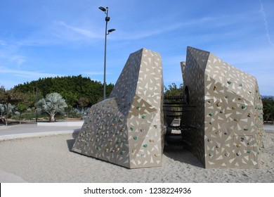 Climbing wall for children in playground on sand - Powered by Shutterstock