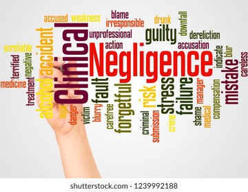 Clinical Negligence Word Cloud And Hand With Marker Concept On White Background.