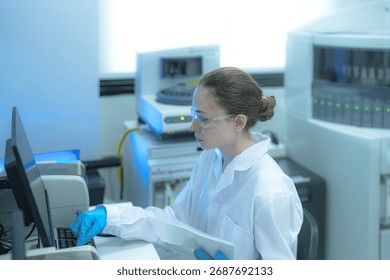 A clinical research associate performs source data verification, comparing patient reports to the electronic data in the Laboratory Information Management System LIMS for a clinical trial.