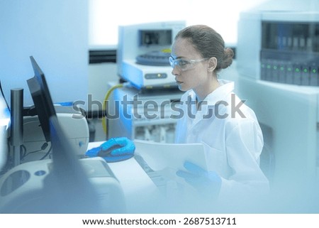 A clinical research associate performs source data verification, comparing patient reports to the electronic data in the Laboratory Information Management System LIMS for a clinical trial.