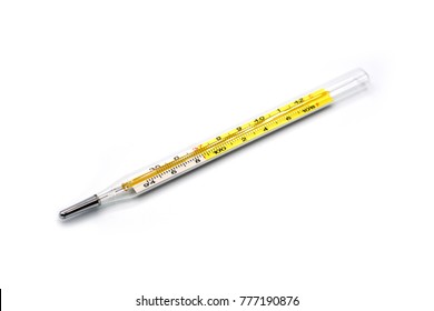 A clinical thermometer on white background.