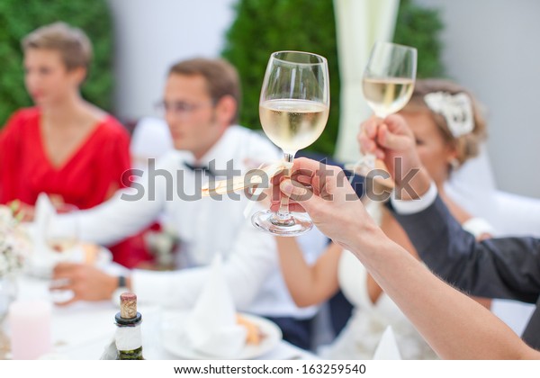 Clink Glasses Wedding Reception Toast Cheers Royalty Free Stock