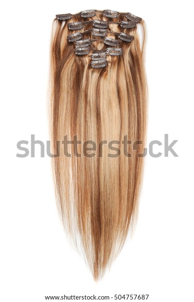 Clip Straight Medium Brown Hair Golden Stockfoto Jetzt