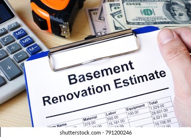 Clipboard With Calculations Basement Renovation Estimate. Remodel Budget.