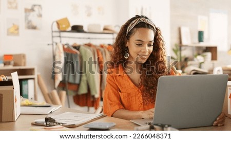 Clipboard, laptop and black woman writing in clothing store working on sales or delivery. Fashion, manager and worker in South Africa in small business, fashion shop and planning schedule on computer