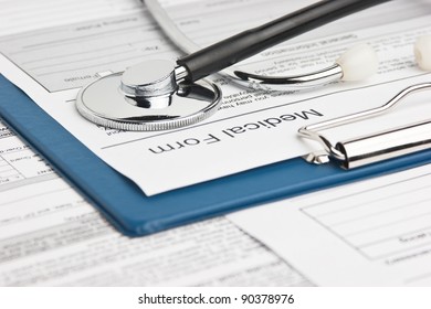 Clipboard With Medical Form And Stethoscope