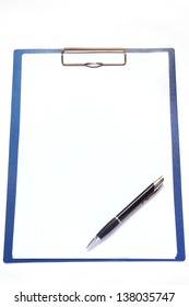 Clipboard and pen isolated on white background.