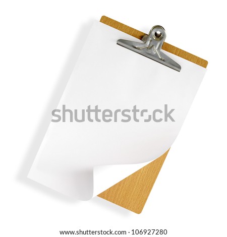 clipboard with white paper on white background