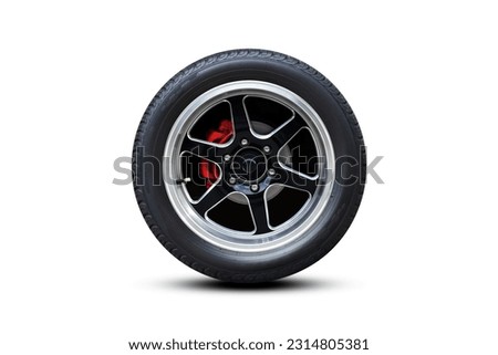 Clipping path. Black Wheel super car isolated on white background. Wheel Car isolated. Movement. Magneto wheel car.