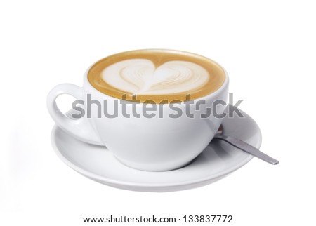 Clipping Path Included. Latte with Heart Design.