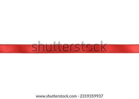 Clipping path. Red ribbon isolated on white background. Flat lay Shinny red ribbon line. Birthday.Ribbon Banner. Red ribbon decoration.