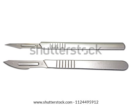 Clipping path of scalpel handle with blade in surgical equipment isolated on white background