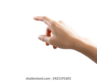 Clipping path, woman hand touching or pointing on isolated white background. - Powered by Shutterstock