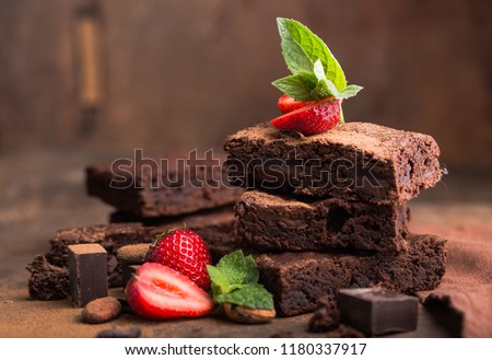 clipping paths homemade dark chocolate brownies and strawberry delicious bitter sweet and fudge.  Christmas 