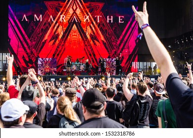 CLISSON, FRANCE - JUNE 20, 2019: Swedish Heavy Metal Band Amaranthe In Concert At Knotfest Meets Hellfest 2019