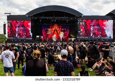 CLISSON, FRANCE - JUNE 20, 2019: Swedish Heavy Metal Band Amaranthe In Concert At Knotfest Meets Hellfest 2019