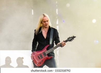 CLISSON, FRANCE - JUNE 20, 2019: Olof Morck (guitarist) Of The Swedish Heavy Metal Band Amaranthe In Concert At Knotfest Meets Hellfest 2019