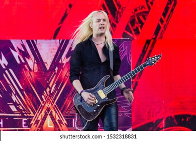 CLISSON, FRANCE - JUNE 20, 2019: Olof Morck (guitarist) Of The Swedish Heavy Metal Band Amaranthe In Concert At Knotfest Meets Hellfest 2019