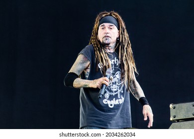 CLISSON, FRANCE - JUNE 20, 2019: Al Jourgensen (singer) Of The Metal Band Ministry In Concert At Knotfest Meets Hellfest 2019