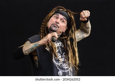 CLISSON, FRANCE - JUNE 20, 2019: Al Jourgensen (singer) Of The Metal Band Ministry In Concert At Knotfest Meets Hellfest 2019