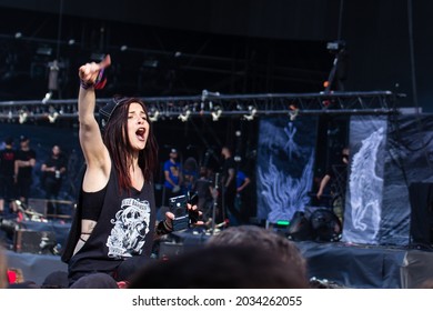 CLISSON, FRANCE - JUNE 20, 2019: Woman Screams During The Ministry's Concert At Knotfest Meets 2019