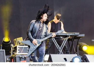 CLISSON, FRANCE - JUNE 20, 2019: Sin Quirin (guitarist) Of The Metal Band Ministry In Concert At Knotfest Meets Hellfest 2019