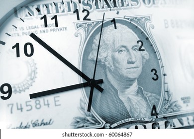 Clock And Banknote. Time Is Money Concept