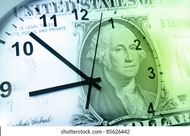 Clock And Banknote. Time Is Money Concept