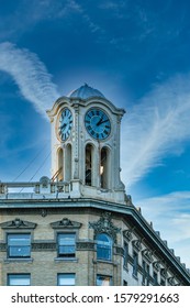 Clock and Bell Tower on Old Brick Building