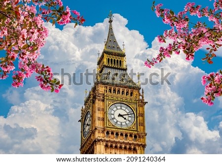 Clock of Big Ben tower in spring, London, UK