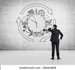 Clock and business development concept, clock arrows and different stages of business development. Businessman and the business forecast. - Powered by Shutterstock - Get 15% off with code: PIKWIZARD15