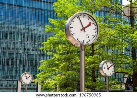 Clock in Canary Wharf. London, England
