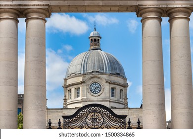 The Clock And The Dome Of The Government Buildings - Tithe An Rialtais In Dublin, Ireland.