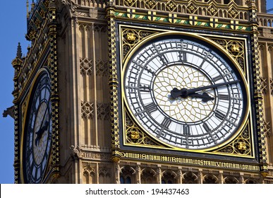 The clock face of Big Ben in London.
