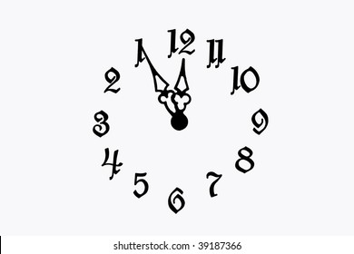 Clock Face With Digits Going Backward (isolated On White)