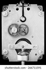 Clock Mechanism, Marine Chronometer, Black And White Photo 