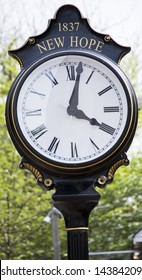 Clock On The Main Street Of New Hope Pennsylvania.