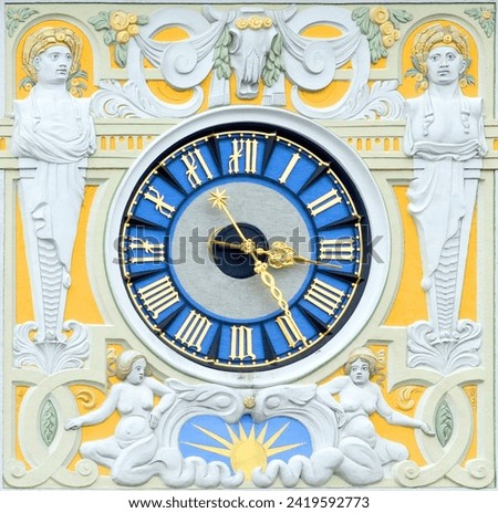 Clock on the tower of the Müllerschen Volksbad, Art Nouveau, built in 1901, Munich, Bavaria, Germany