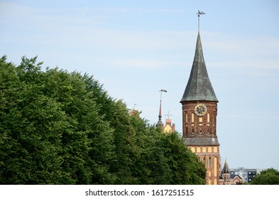 Clock On The West Tower Of Königsberg Cathedral In Kaliningrad On A Summer Day