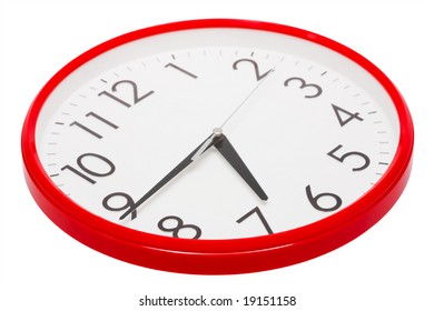 clock per the red case on a white background