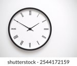 Clock Showing 13.50 or 01.50 with Roman Numerals – Simple Round Clock for Concepts of Time Management and Scheduling.