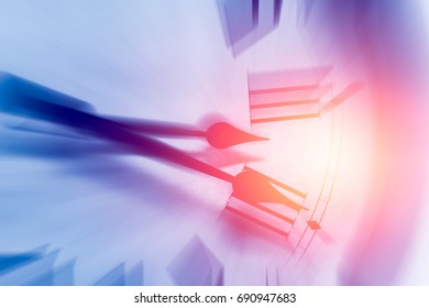 Clock Time With Zoom Motion Blur Moving Pass Focus Fast Speed Business Hour Concept.