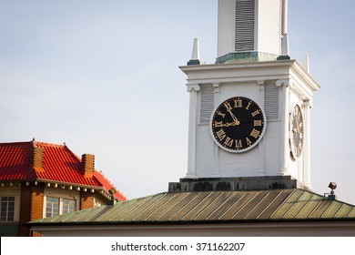 The Clock Tower And Belfry Of The Old State House And Market House Building Located In The Rotary At The Center Of Fayetteville, North Carolina.