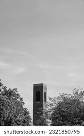 a clock Tower in Black and white