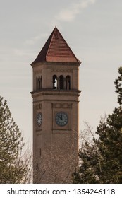 Clock Tower Close Up At The Very Popular Public Riverfront Park In Spokane, Washington