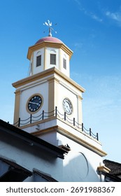 Clock tower with compass direction.