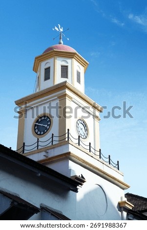 Clock tower with compass direction.
