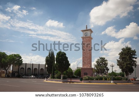 Clock tower from Delicias, Chihuahua, Mexico. This clock was inaugurated in December of 1949 is the emblem of the city and it is strategically located to divide the city in four sectors.